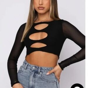 White Fox Boutique Black Cut-Out Mesh Crop Top
